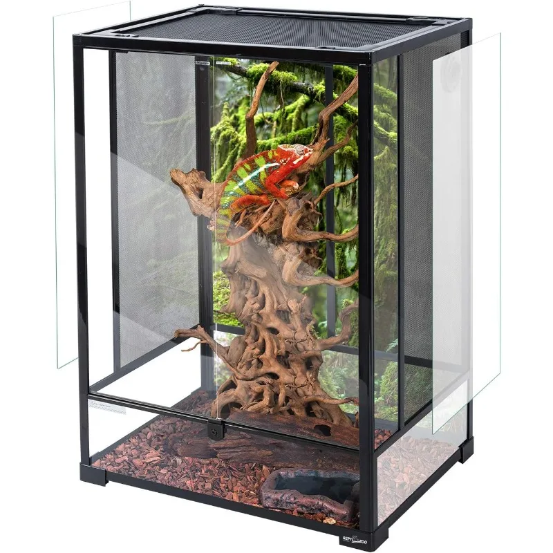 Reptile Tall Glass Terrarium Rainforest Habitat Double Hinge Door with Screen Ventilation 67 Gallon Reptile Terrarium Easy