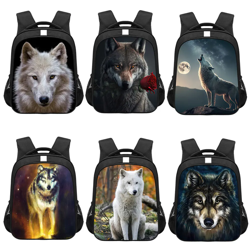 White Winter Wolf Print Backpack Women Rucksack Men Travel Bag Children School Bags for Teenager Student Daypack Laptop Book Bag