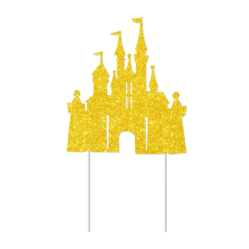 Blue Castle Cake Topper Silver Snow Happy Birthday Flags Party Cake Baking Decoration Supplies