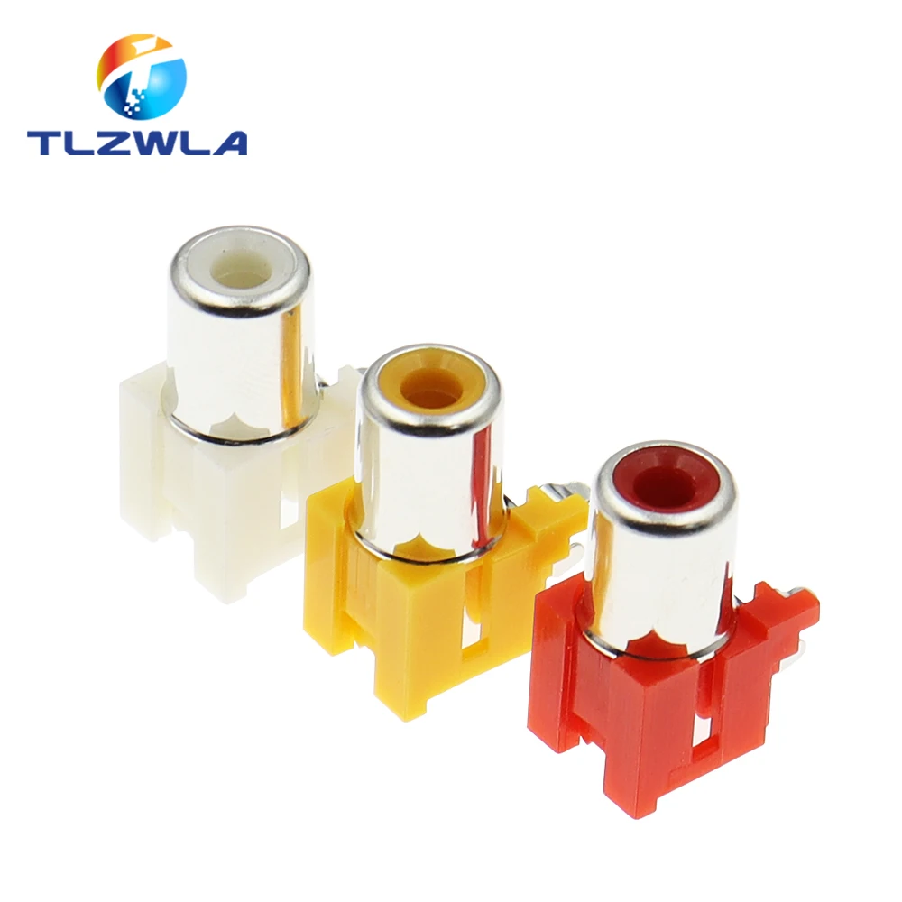 AV-8.4-5 2x Holes 2Pins RCA Sockets 90Degree Audio Video Connecctors Jacks Yellow White Red
