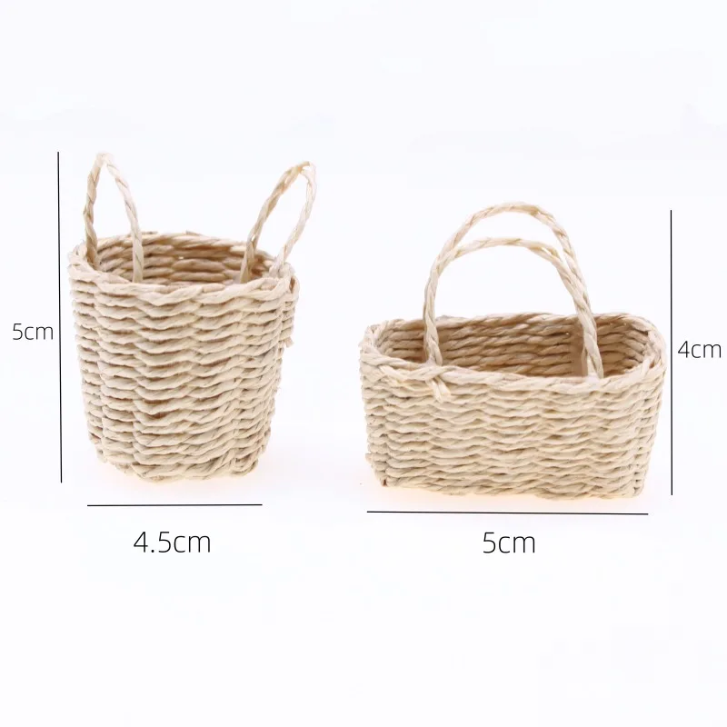 Dollhouse Miniature Natural Raffia Rattan Basket Hand Woven Vegetable Food Storage Basket Wedding Sweets Gift Decoration Access