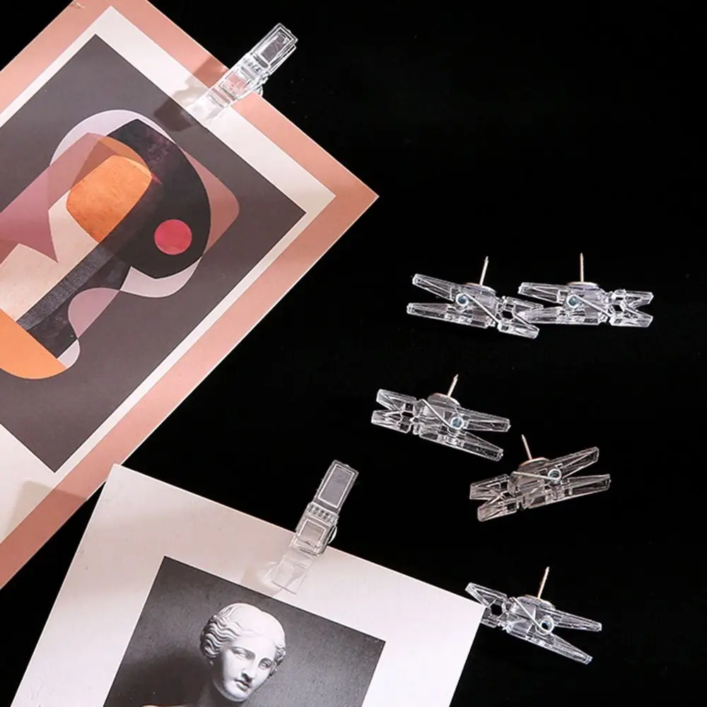 20 unids/caja Mini clavos de pulgar con Clip transparente, chinchetas transparentes portátiles duraderas, clavos de botón multifuncionales resistentes al desgaste