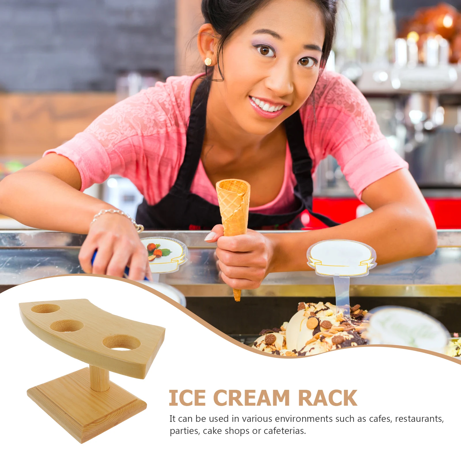 

Wooden Cooking Rack Solid Wood 3-Hole Ice Cream Cone Holder Display Stand for Parties Cafes Restaurants Cake Shops Serving Cones