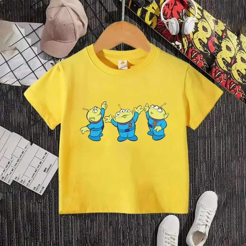 

Toy Storys 4 Aliens Printing 2025 Summer Boys' and Girls' New Pure Cotton T-shirt Cartoon Anime Children's Street Top