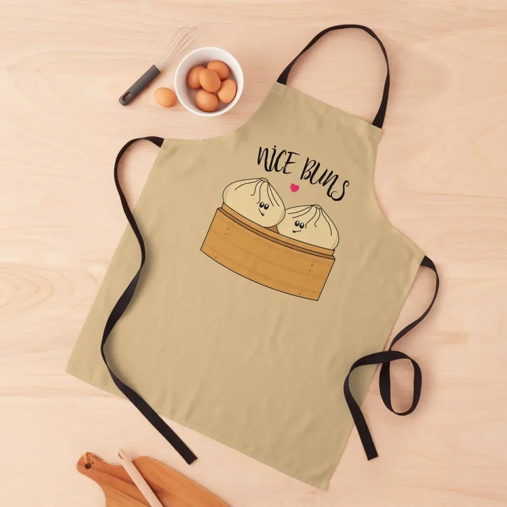 

Nice Buns Funny Bao Dumplings Food Pun Apron For Girl New year's Things For The Kitchen Kitchens Men Apron