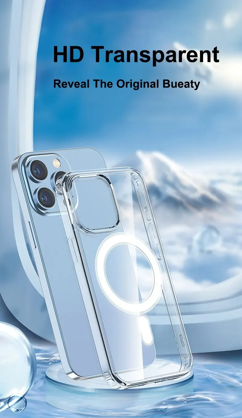 Clear Crystal Original Magnectic Phone Case For iPhone 17 17 Air 16 Pro 15 14 Pro Max 13 12 11 Magsafe Wireless Charging Cover