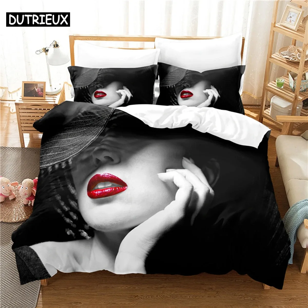 

Red Lipped Beauty Bedding Set Duvet Cover Set 3d Bedding Digital Printing Bed Linen Queen Size Bedding Set Fashion Design