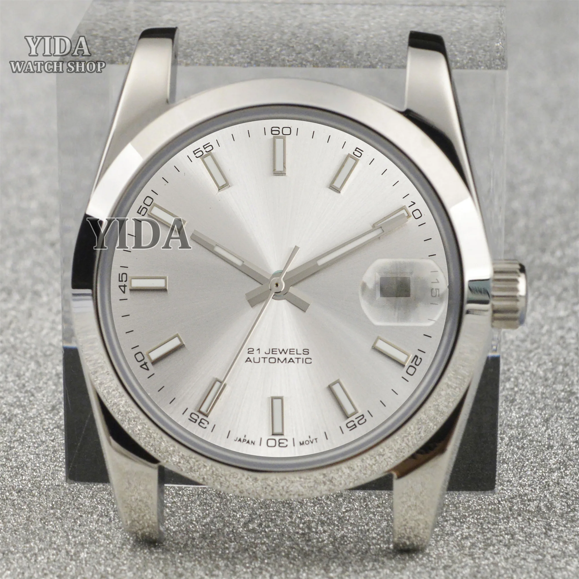 Caja NH35 de 36/39mm, manecillas luminosas, piezas de reloj de cristal de zafiro de acero inoxidable para reemplazo de movimiento automático Datejust NH35