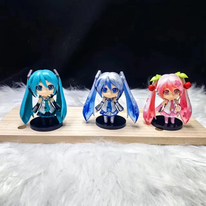 3 Stuks Hatsune Miku Sneeuw Hatsune Miku Goji Spiegel Toon Afneembare Model Cake Decoratie Miku Speelgoed Verjaardagscadeau