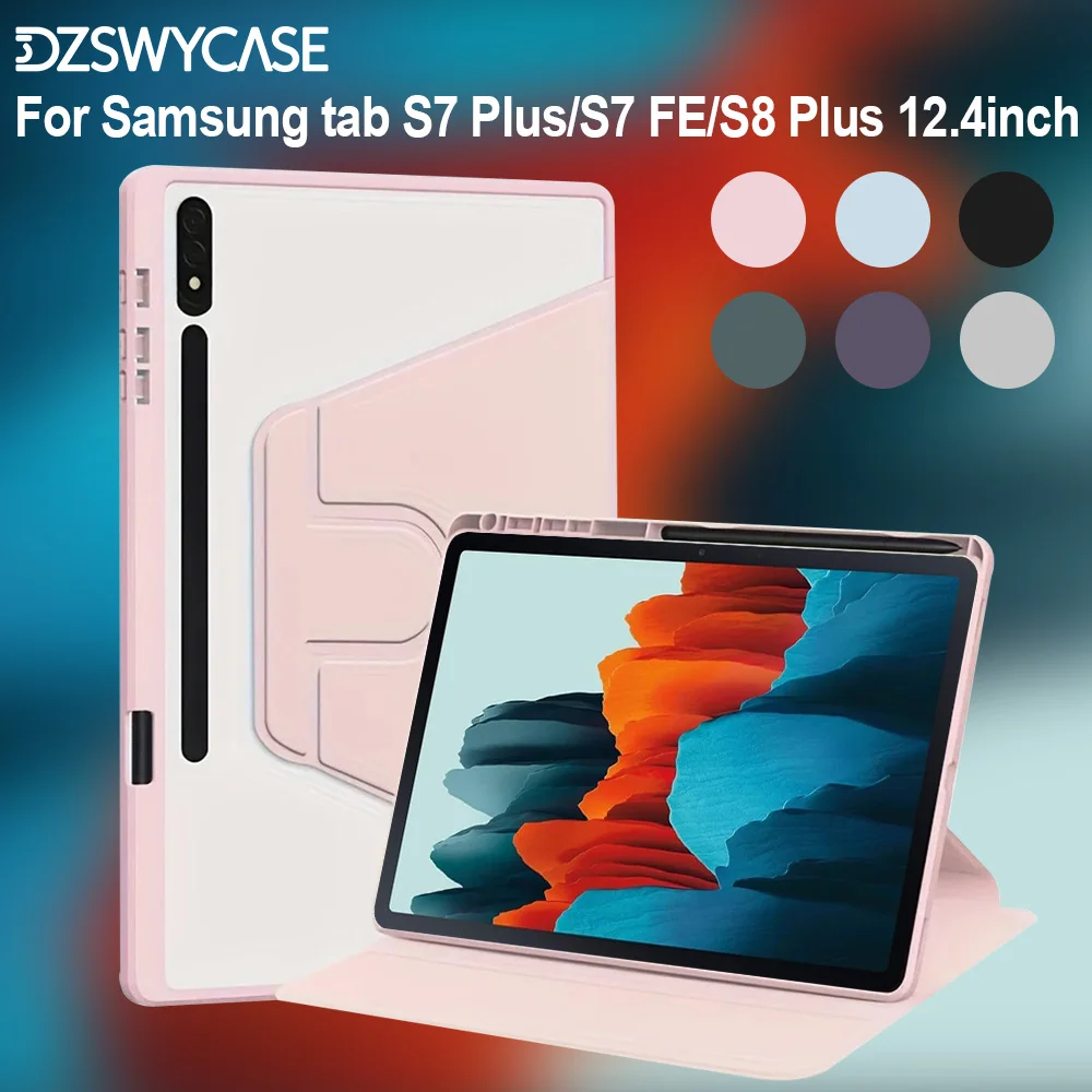 

Чехол для Samsung Tab S7 Plus/S7 FE/S8 Plus 12,4 дюйма, 360° ° Вращающийся чехол для Samsung Galaxy с держателем для карандашей, автоматическое пробуждение/сна