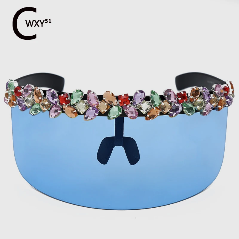 4143 Luxury Colorful Rhinestone Sunglasses Ladies Handcrafted Fashion Personality Gorgeous Diamond All-in-one Large Frame Glasse