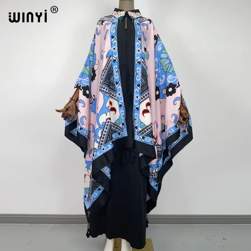 WINYI sukienka two-piece suit kimono Dress free Size Women's full Sleeve Floral Printed Elegant Casual Vacation Loose Dresses