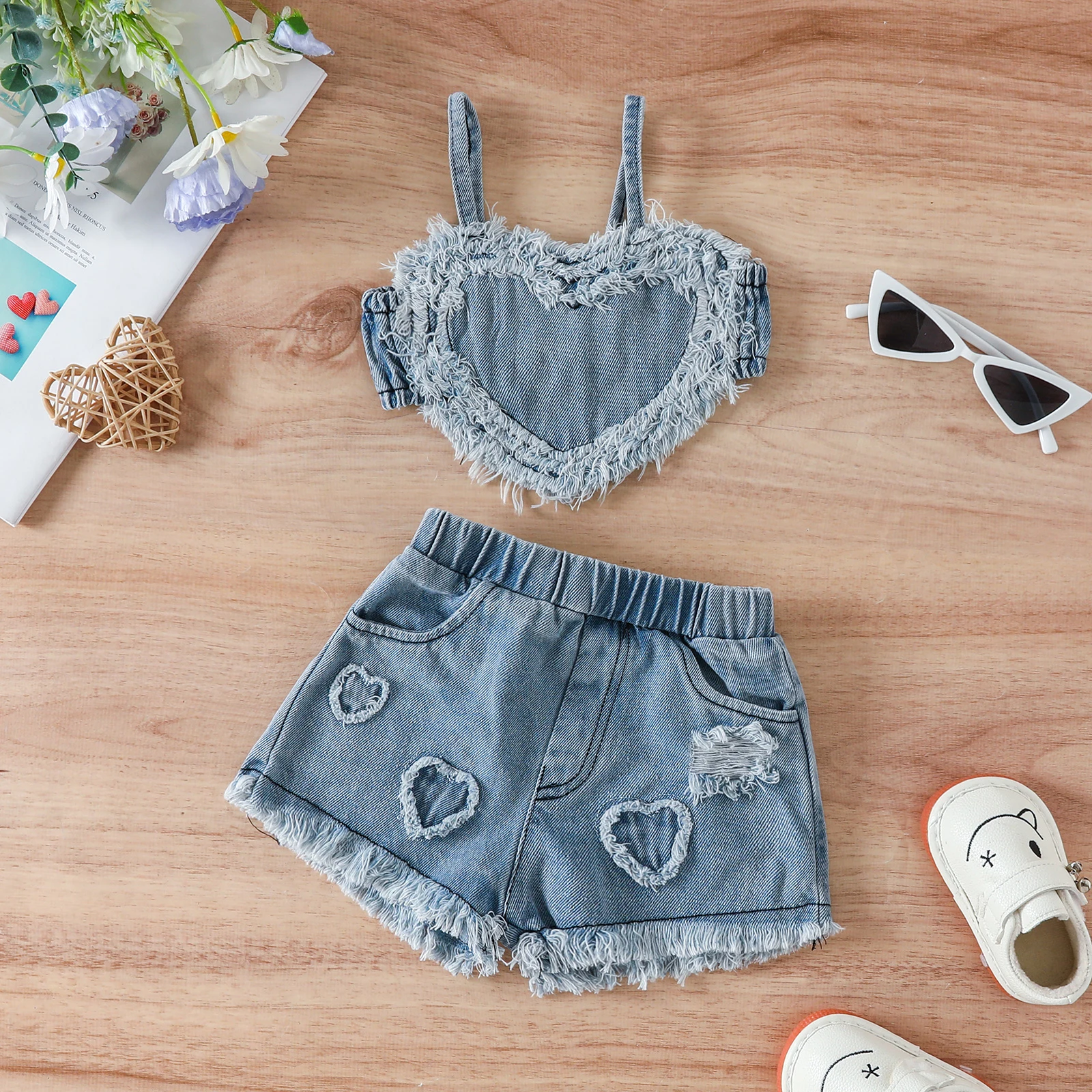 ma&baby 3-24M Newborn Infant Toddler Baby Girl Clothes Sets Fashion Heart Crop Tops Shorts Denim Outfits Summer Clothing D05