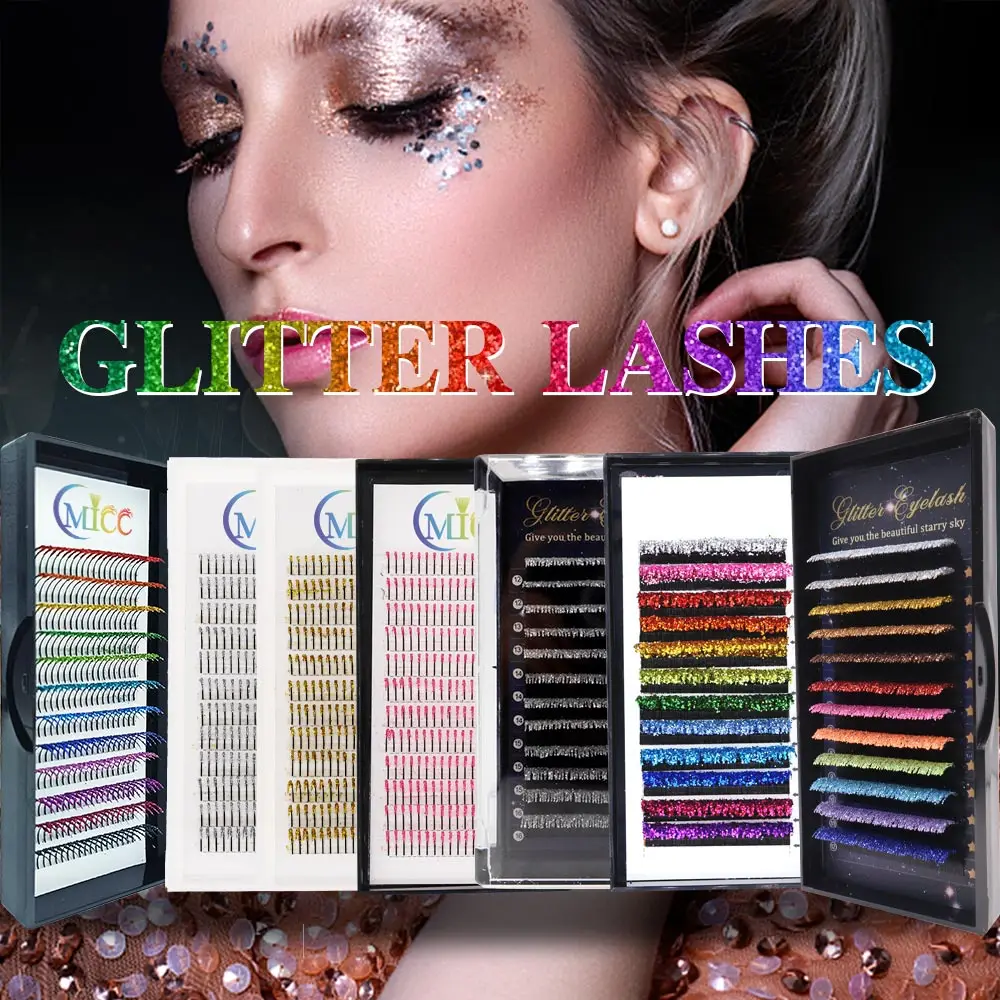 ขนตาปลอม CMICC แบบกลิตเตอร์สีคริสต์มาส ขนตาแบบพัดสำเร็จรูป รัสเซียนวอลุ่ม ความยาวผสม ขนตาปลอมแบบมิงค์