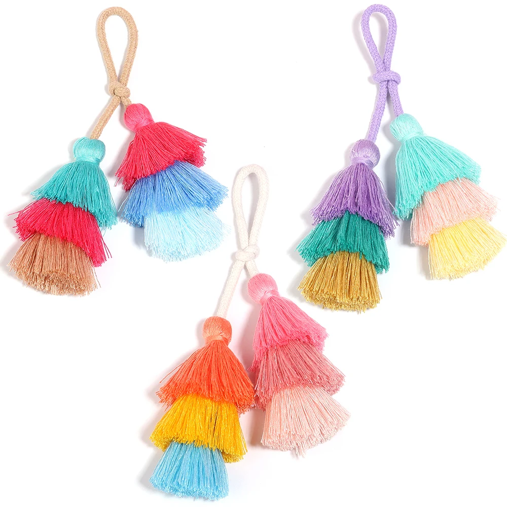 1Pc Handmade Braided Winding Bohemian Tassel for Women Bag Keychain Pendant Car Hangings Colorful Spliced Keyring Christmas Gift