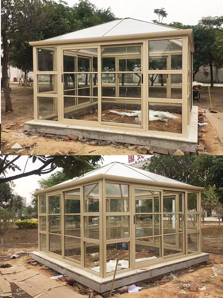 Outdoor glass house, villa, courtyard, sunshine room, aluminum alloy simple wooden house, mobile leisure assembly pavilion