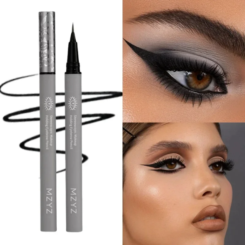Lápiz de cejas líquido, 4 colores, delineador de ojos de gusano de seda muy fino, duradero, natural, resistente al agua, marrón, gris, lápiz de cejas a base de agua