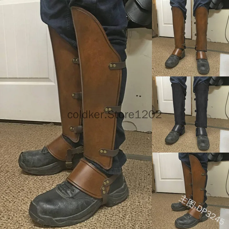 Erwachsene Männer Retro mittelalter liche Rüstung Cosplay Schuhe Abdeckung Schnalle Pu Leder wasserdicht schwarz braun Soldat Ritter lange Stiefel-Abdeckung