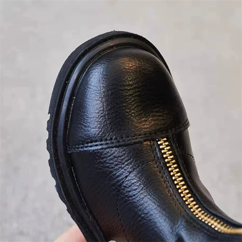 New Girls High Boots Princess Performances Dance Student School Black Fashion Boots Children Shoes Kids Cowhide Vintage