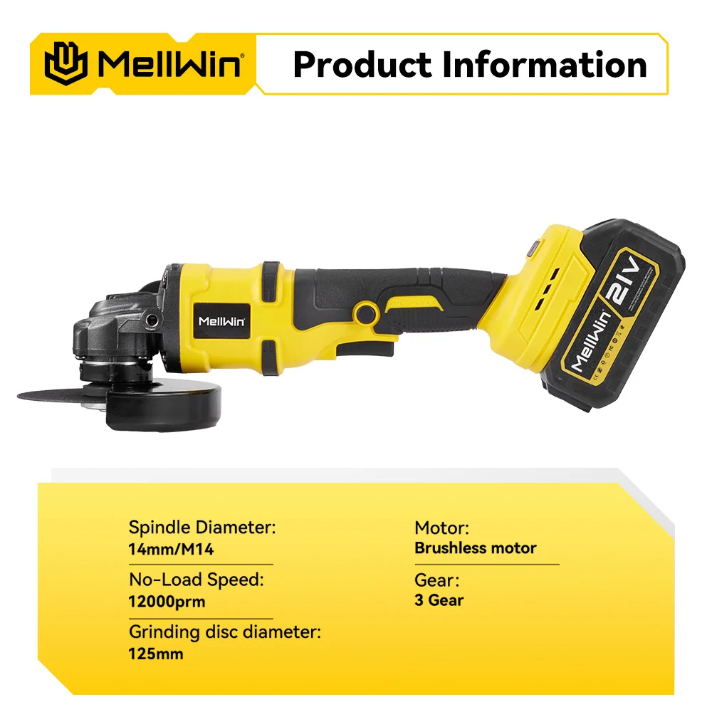 MELLWIN 125 MM Bürstenlosen Elektrischen Winkelschleifer 3 Gänge Variable Geschwindigkeit M14 Akku-polierer Cutter Maschine Für 21V18V Batterie – Detail 4
