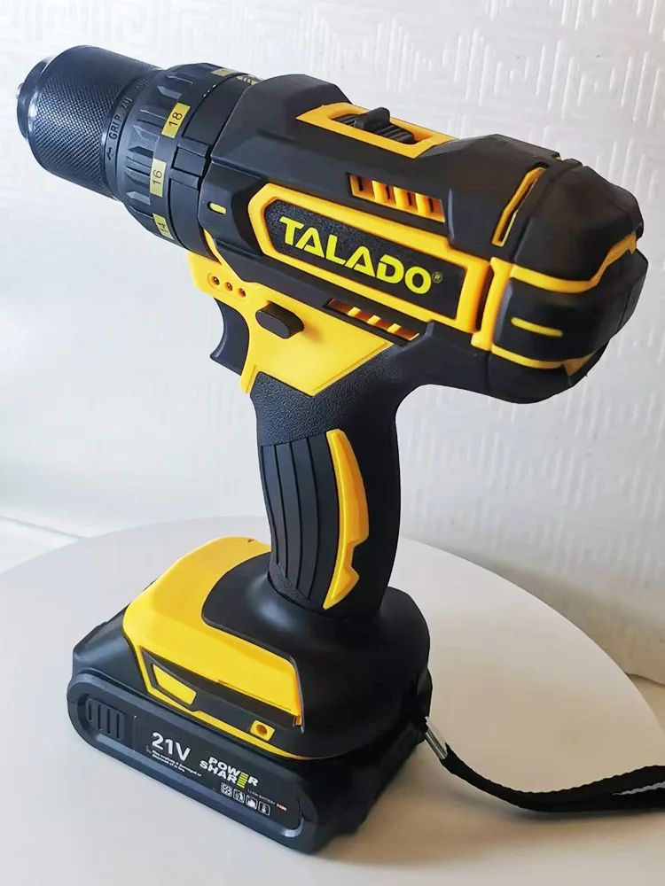 TALADO 21V  Brushless Electric Impact Drill Driver Li-ion Battery 3 Functions Cordless Handheld Hammer Drill DIY Power Tool