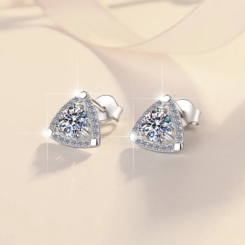 Triangle Shield Stud Earrings Women's 0.5CT Moissanite PT950 Platinum - Platinum shield studs, dating eye-catcher