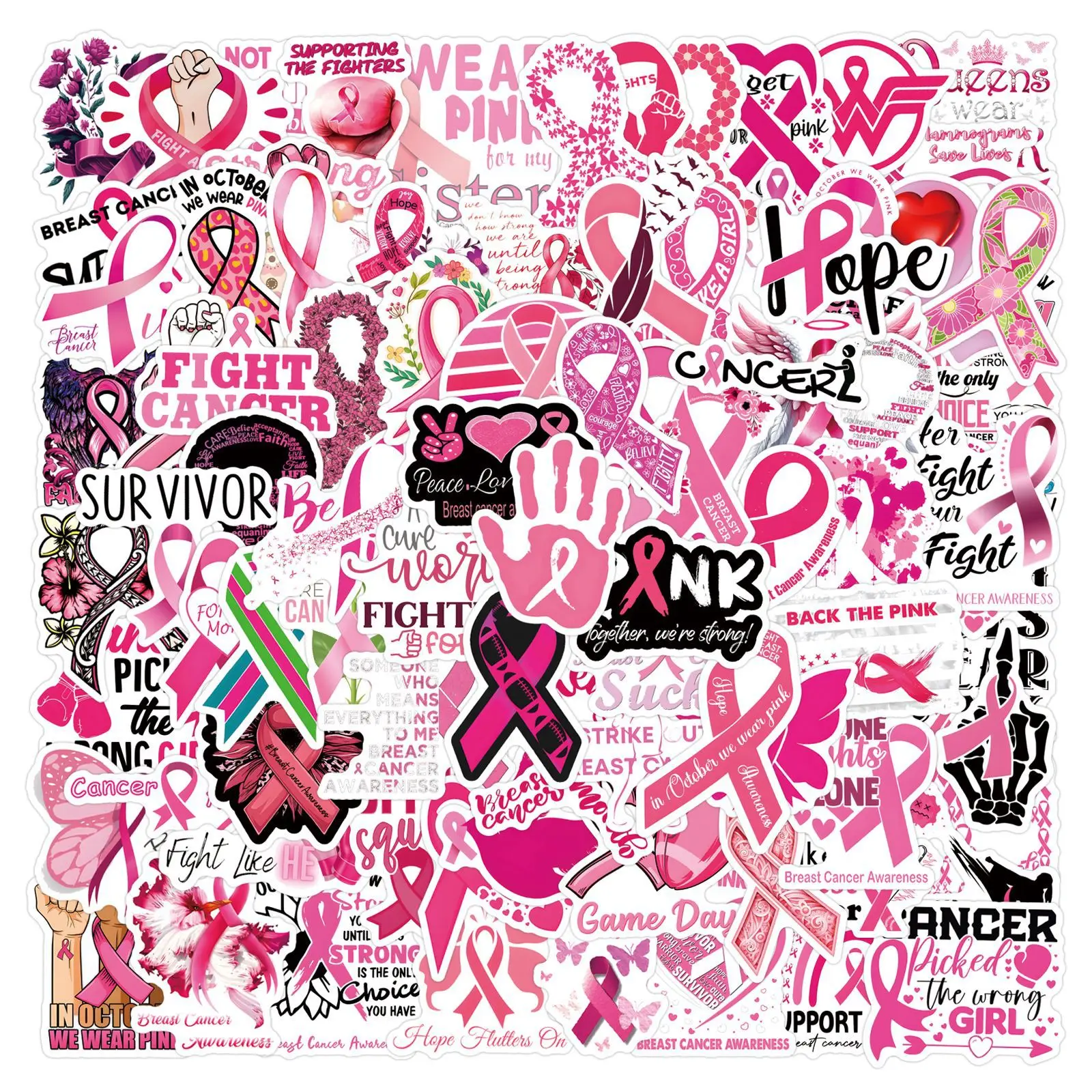 

55/110PCS Breast Cancer Stickers Graffiti Cartoon Waterproof Decal DIY Decorative Water Cup Pencil Box Suitcase Diary Laptop