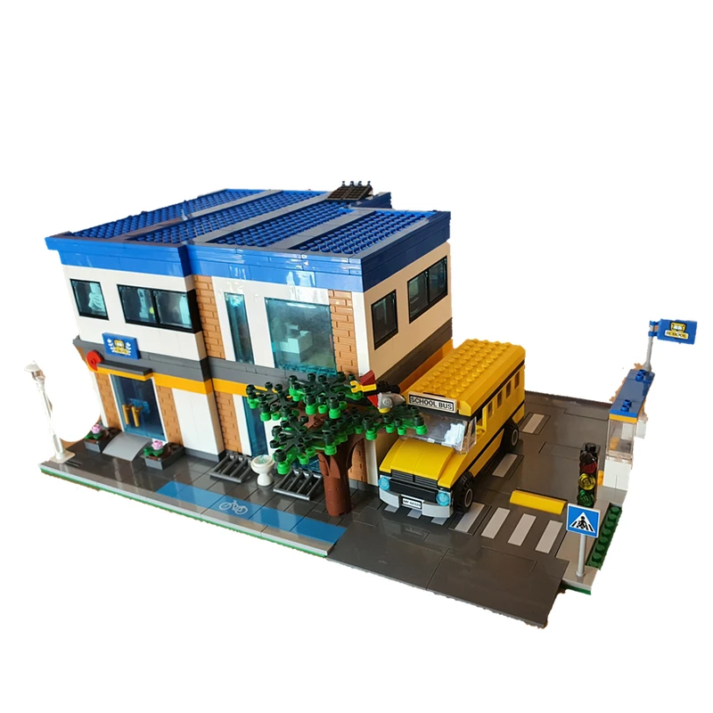 MOC Building Blocks Landmark School Modular Architecture DIY Assembly Model Technology Bricks Puzzle Toys For Children's Gifts