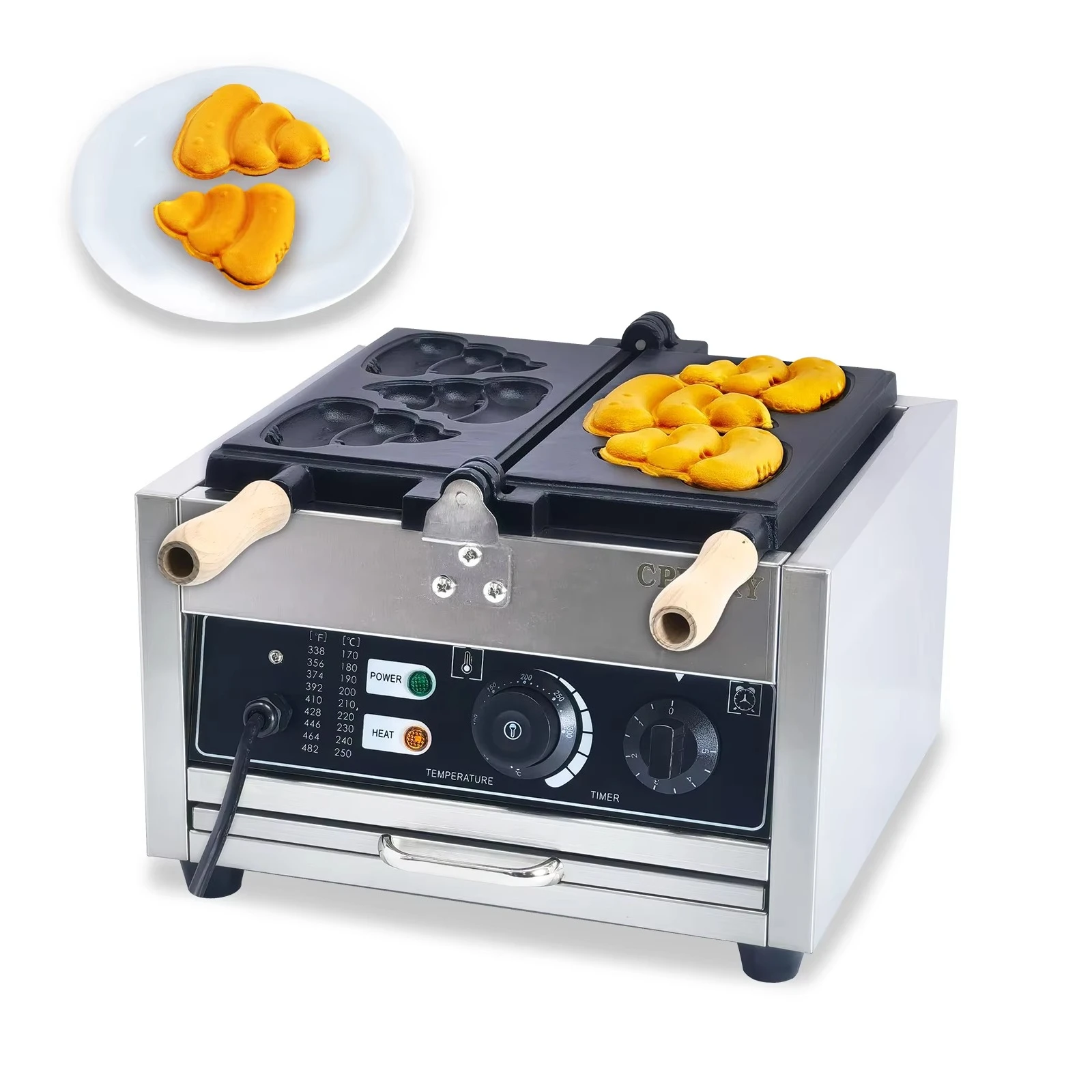 Newly Designed Double Flip Rotating Waffle Maker Top of the Line Poop Shaped Stainless Steel Pancake Electric Source