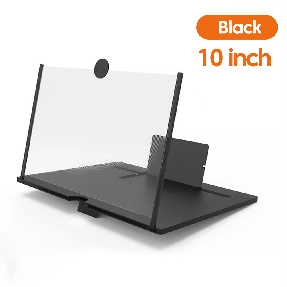 Black 10-Inch Ultra-Clear Portable Retractable HD Mobile Phone Screen Magnifier - Eye Protection Fresnel Lens Projector, with Built-in Phone Holder & Adjustable Base