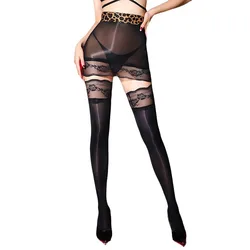 Women's Wrapped Hip Skirt Sockings Suit Sexy Lace Oil Shiny Glossy Temptation Tight Underwear Large Size Open Crotch Pantyhose
