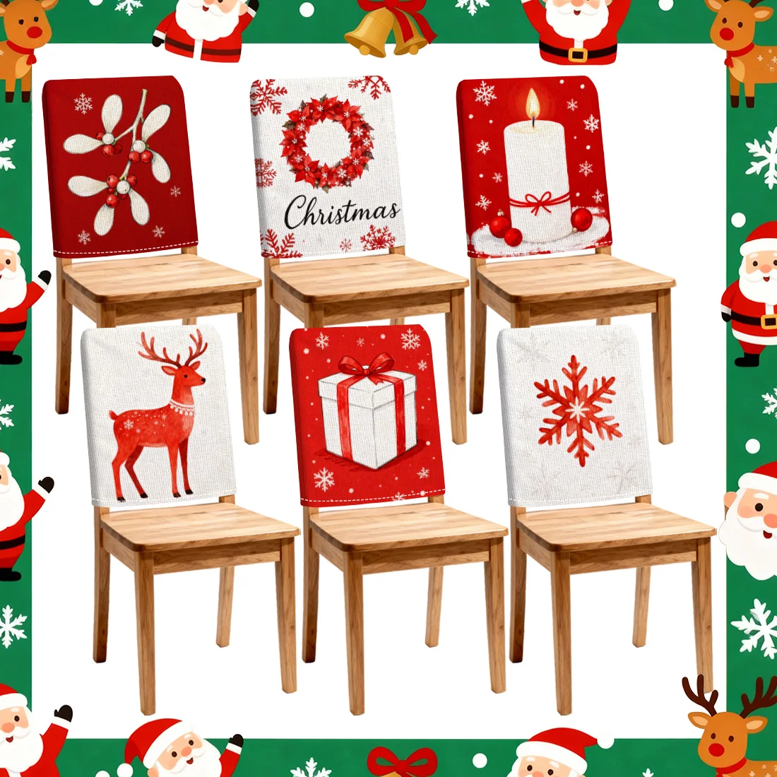 Christmas Snowflakes Candle Chair Cover Slipcovers Set of 2/4/6 100% Polyester Dining Room Office Banquet Chair Protective Cover