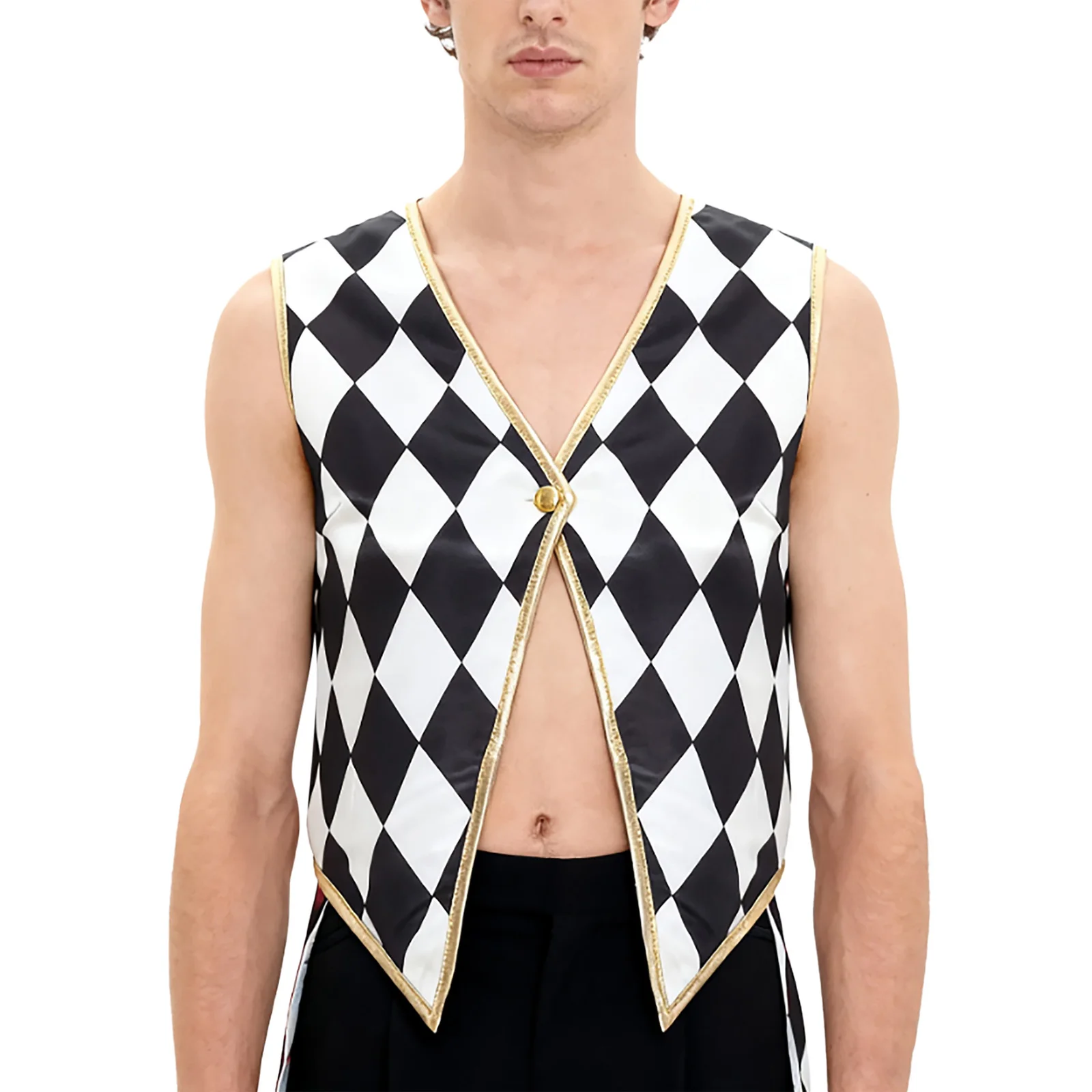 

Women Halloween Party Circus Ringmaster Naughty Clown Cosplay Performance Vest Cardigan Checkerboard Plaid Sleeveless Waistcoats