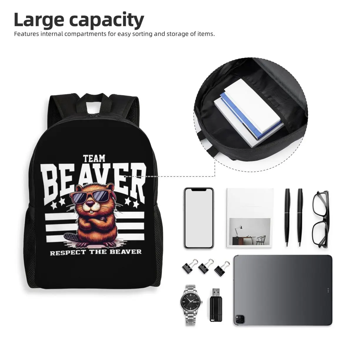 Team Beaver Respect The Beaver Backpack Student Boys Girls BookBag School Bag Laptop Shoulder Bags
