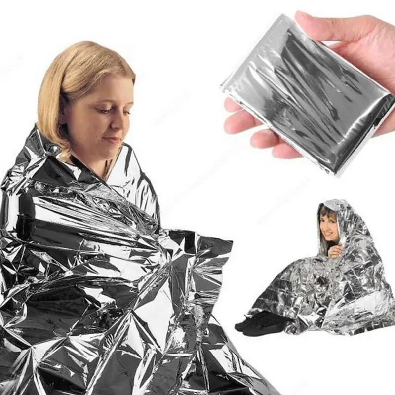 Emergent Blanket M-ylar Thermal Outdoor Survive First Aid Kit Rescue Space Foil Camp Hike Mountaineer Bug Out Bag Heat Retain