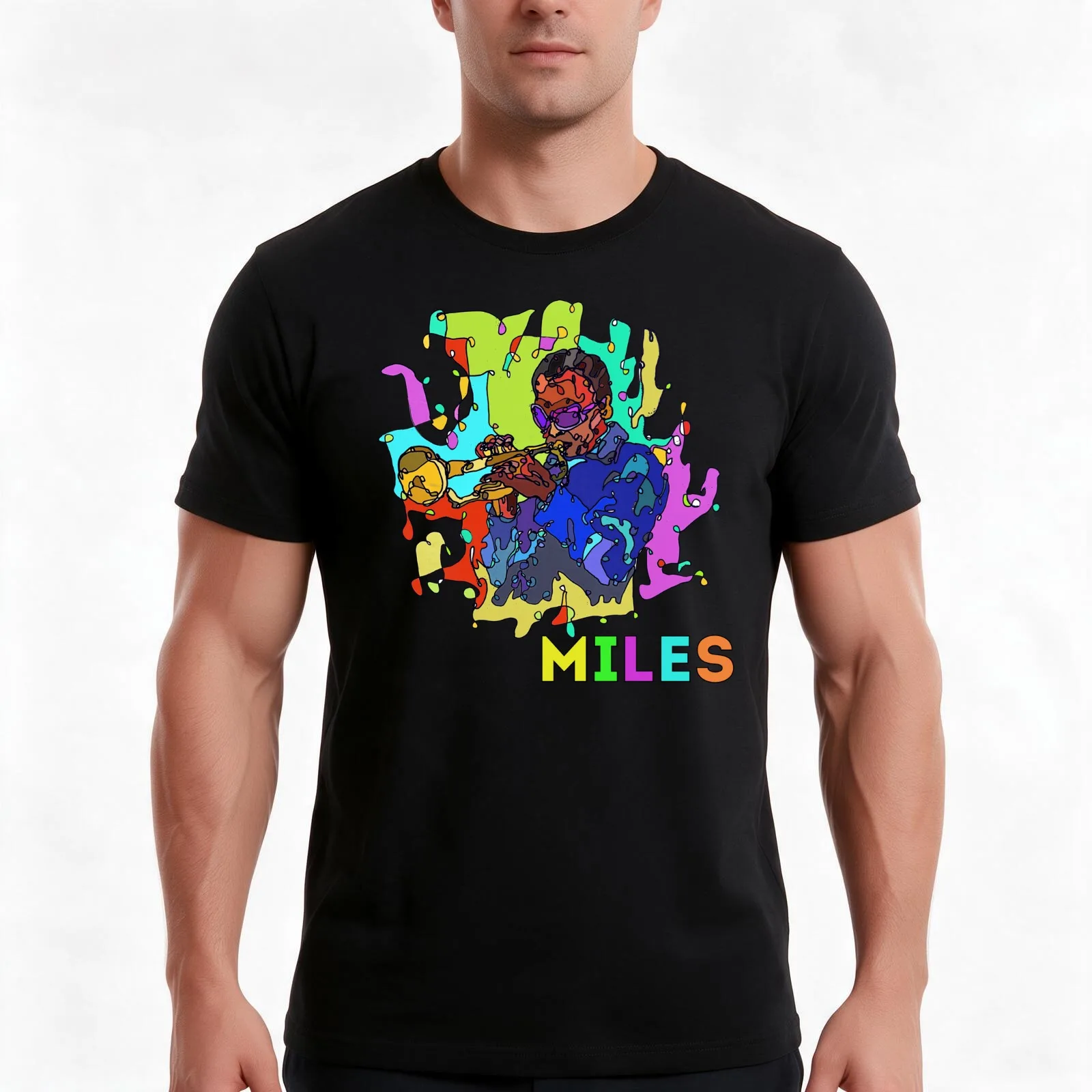 MILES (Miles Davis) - Jazz Legends Art Series by Hristo Vitchev T-Shirt, Summer Casual Cotton Tee, Oversized Streetwear Tops