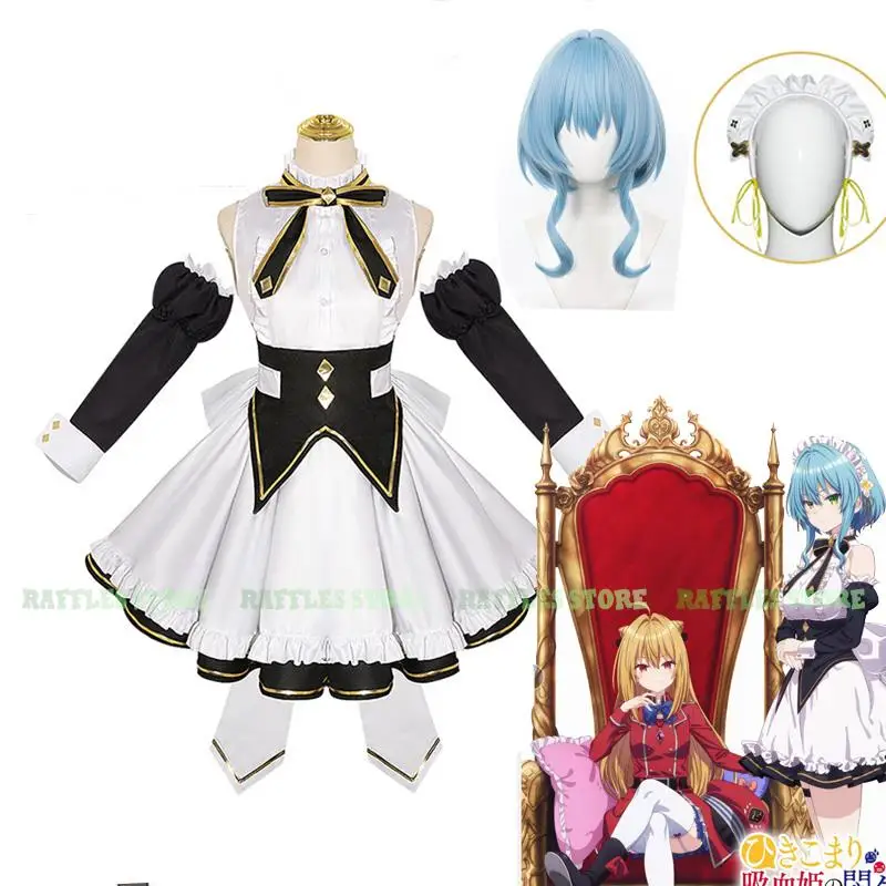 Villhaze Cosplay Anime Hikikomari the Vampire Costume Maid Dress Wig Set Cute Sexy Girl Uniform Halloween Outfit Women Costume