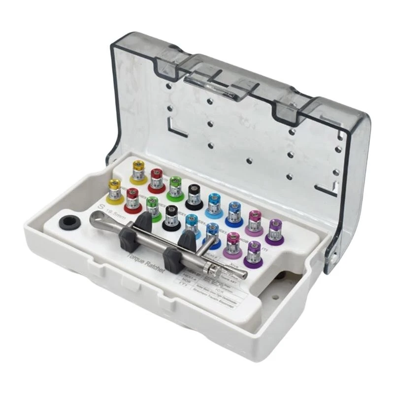 

M4YA Universals Implant Screw Repair Tool Kits Screwdrivers Colorful Prosthetic Kits Torque Wrench 16 Pcs Screwdriver