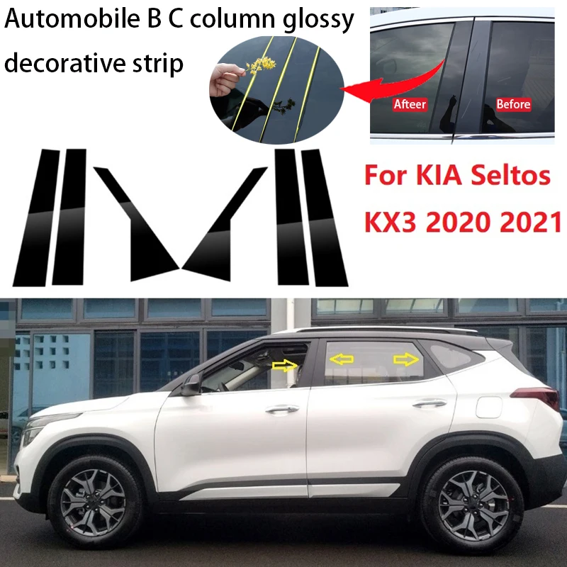 

New Arrival 6PCS Window Trim Cover BC Column Sticker Fit For KIA Seltos KX3 2020 2021 Polished Pillar Posts