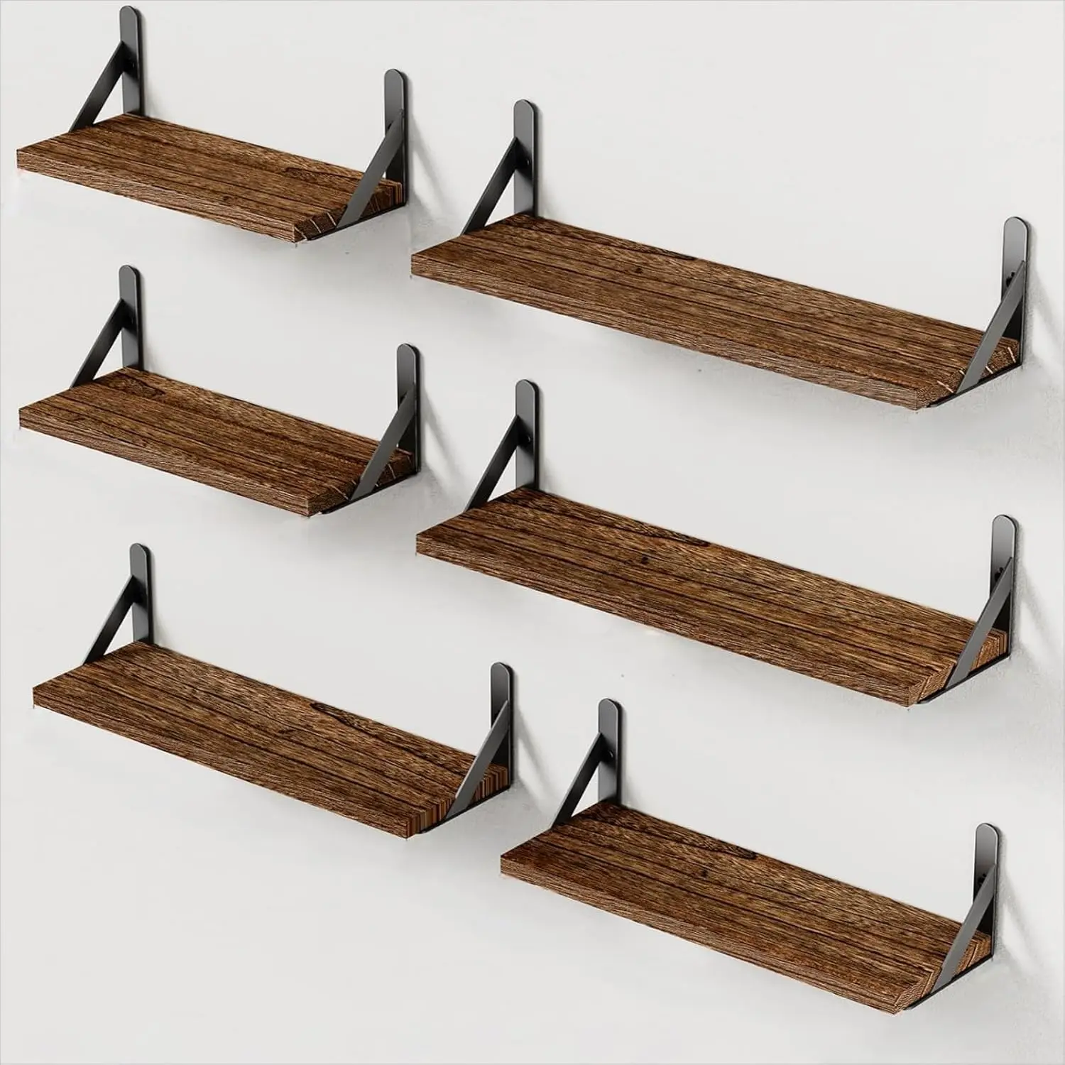 

Wall Shelves Set of 6, Rustic Farmhouse Floating Shelves for Bedroom, Bathroom & Living Room, Brown