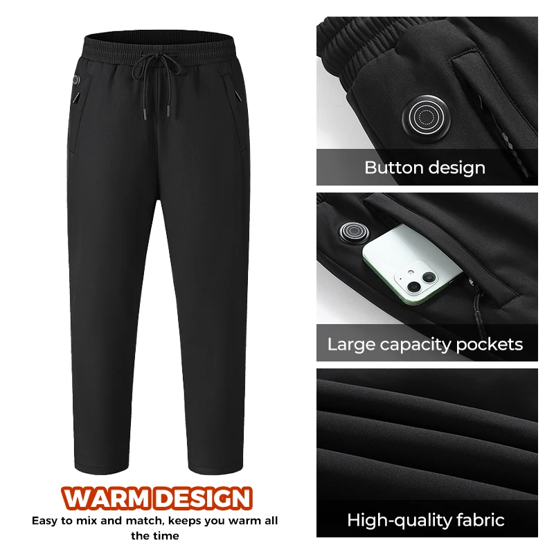 12-Zonen USB-Beheizte Hose für Männer und Frauen, 3 Temperaturstufen, maschinenwaschbar, für Winter, Outdoor, Skifahren, Wandern, Angeln, Motorradfahren, warme Hose – Detail 6