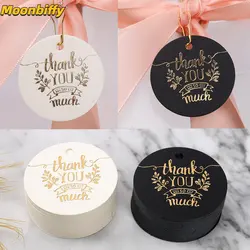 100 Pcs 4.5cm Bronzing Round Thank You Tags Garment Shoes Gift Bags Hang Tag Paper Cards Labels for Home DIY Christmas Tags