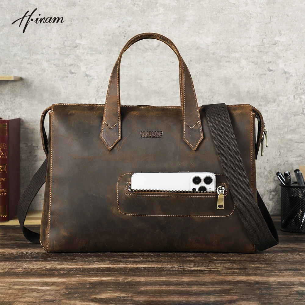 Genuine Leather 13 Inches Laptop Bag Notebook Computer Pouch for Macbook Hp Dell Briefcase Travel Business Women Men Handbag