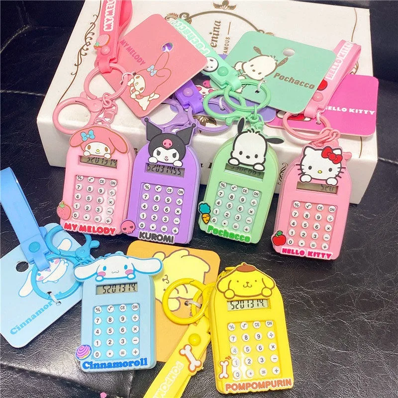 New Hello Kitty Family Cinnamoroll Pompom Purin Kuromi Anime Cute Kawaii Style Student Keychain Calculator Gift Wholesale