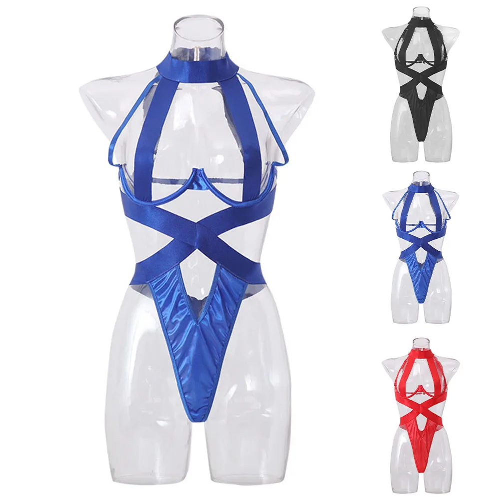 ملابس داخلية مجوفة للنساء ، بدلة جسم بقصة عالية ، ملابس داخلية بأربطة ، أزياء النادي