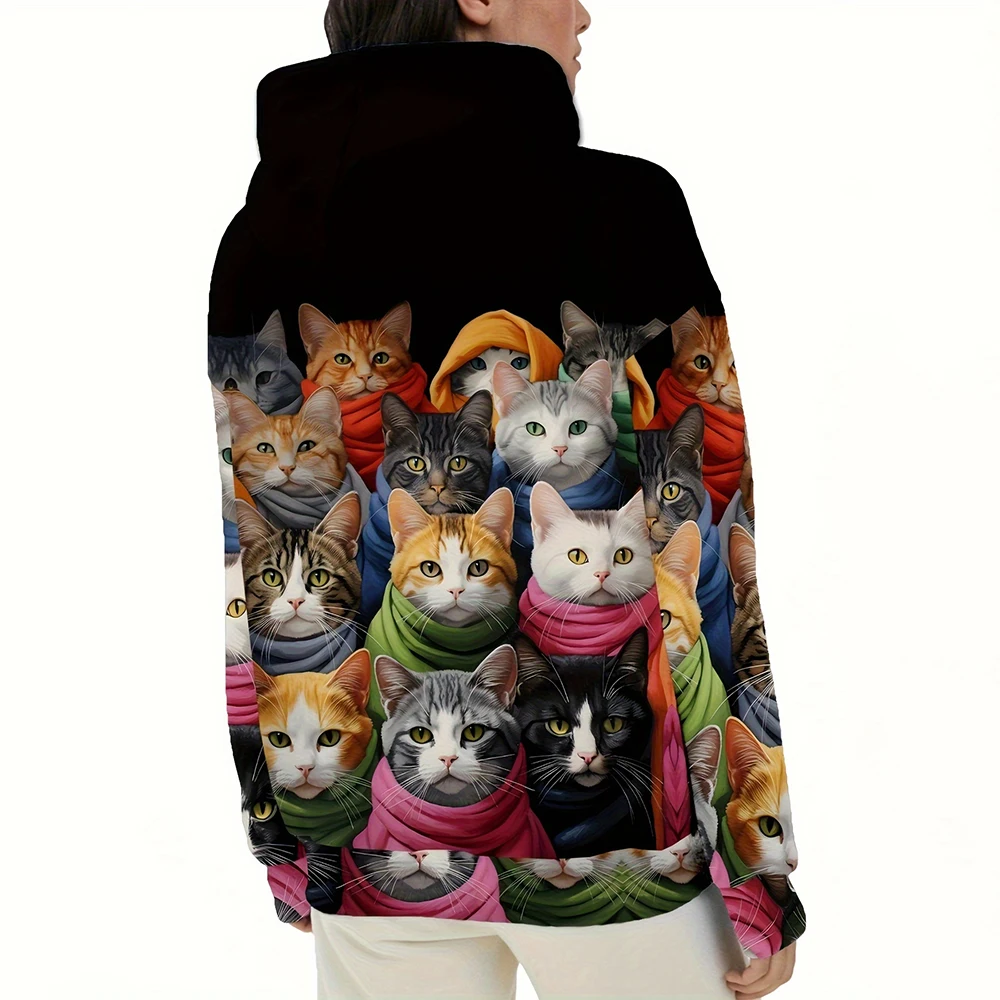 Cats Pattern No Pockets Designer Women\'s Pullover Hoodie Fall Fashion Y2K Clothes Casual Loose Women\'s Sweatshirts Funny Hoodies