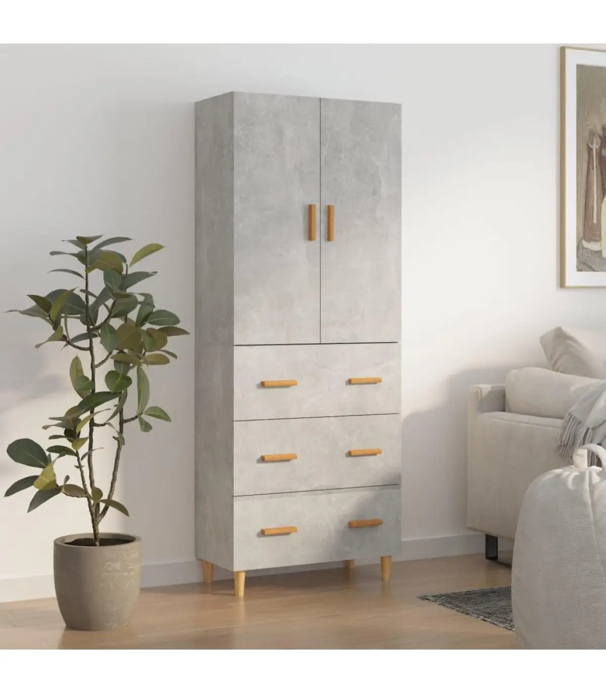 Sideboards high sideboard concrete gray plywood 70x34x180 cm