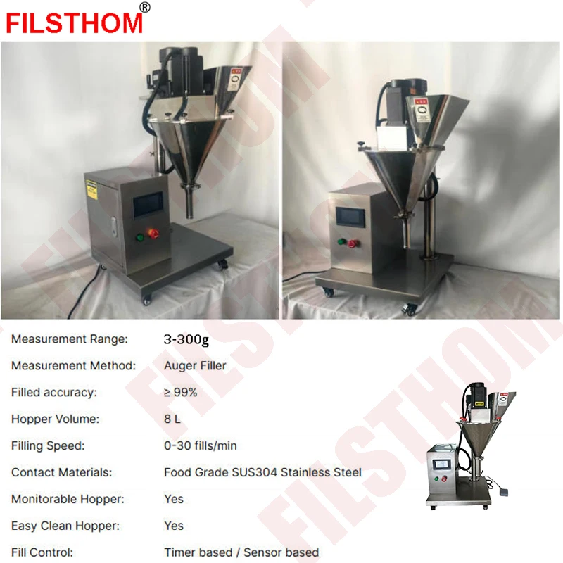 Powder Filling Machine Spiral Screw Auger Filler Pepper Spice Coffee Milk Powder 2-300g For Bottles Cans Jars Pouch Zipper Bag