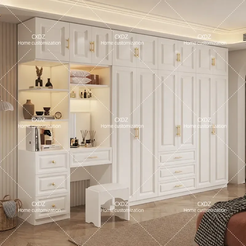 Modern Simple Cream White Wardrobe for Bedroom Home Storage Cabinet Finished Closet for Rental House Economy Furniture
