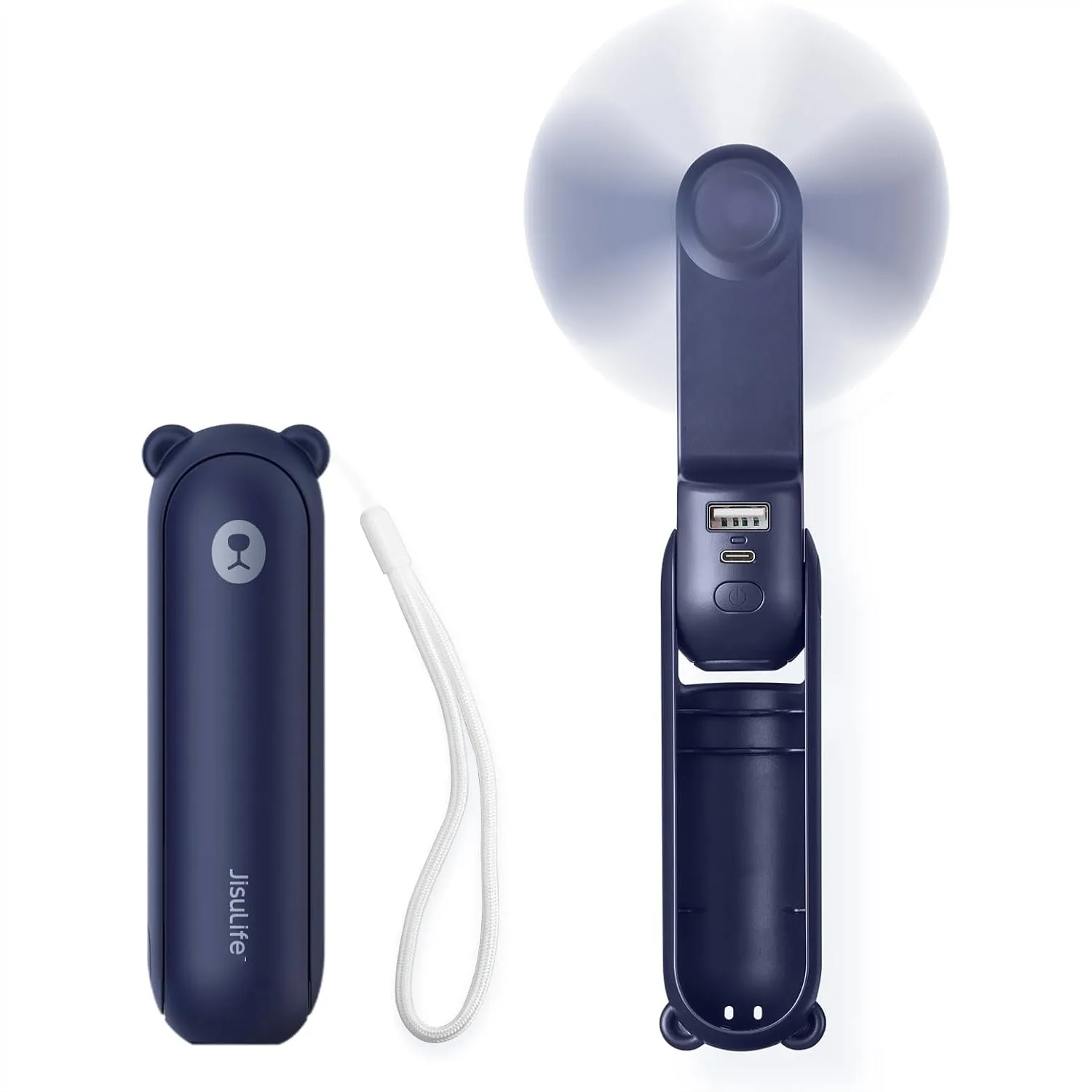 

3-in-1 Handheld Mini Fan, Portable Fan with Power Bank & Flashlight, 19H Max Cooling, USB Rechargeable, Pocket-Sized for Travel